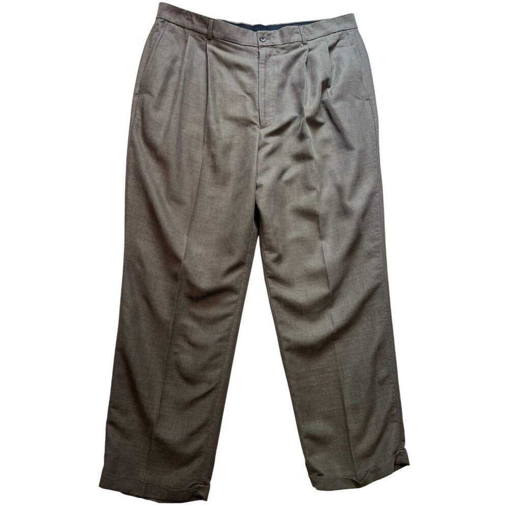Claiborne Men's Office Pleated Dress Pants Cuffed Hem Size 40x30 Brown Pockets